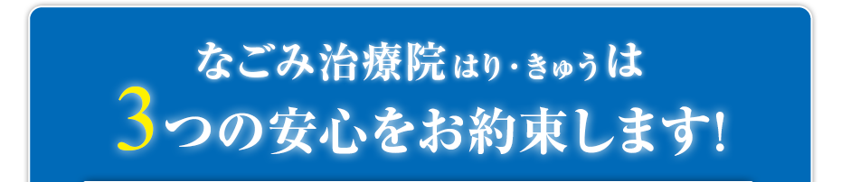 なごみ治療院はり・きゅうは3つの安心をお約束します!